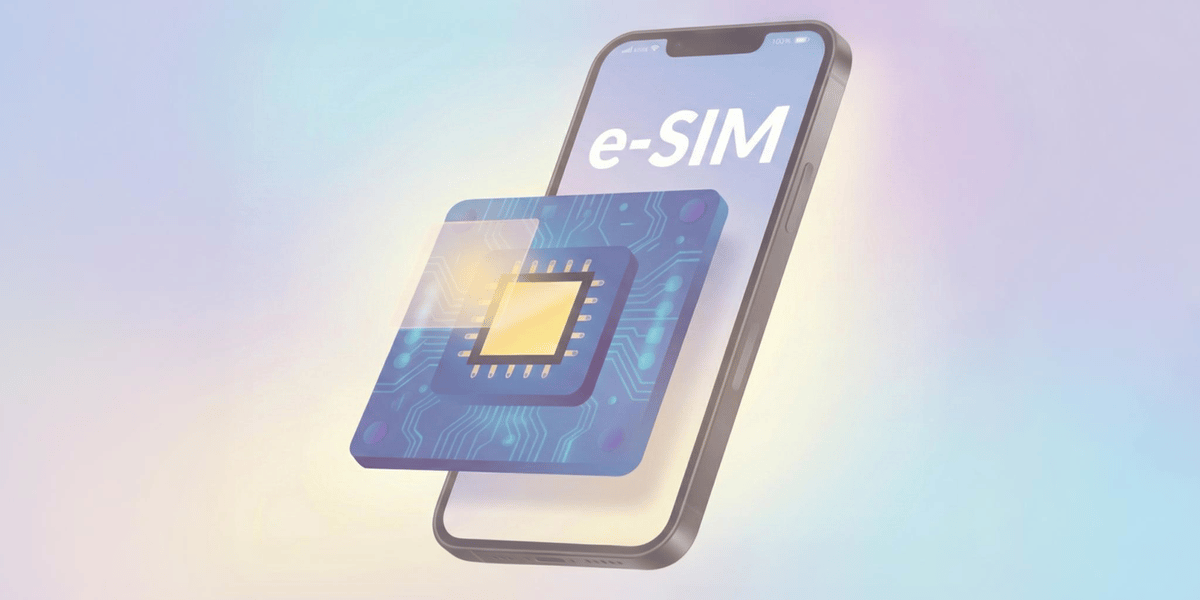 Illustration of how an eSIM works on a smartphone for international travel data